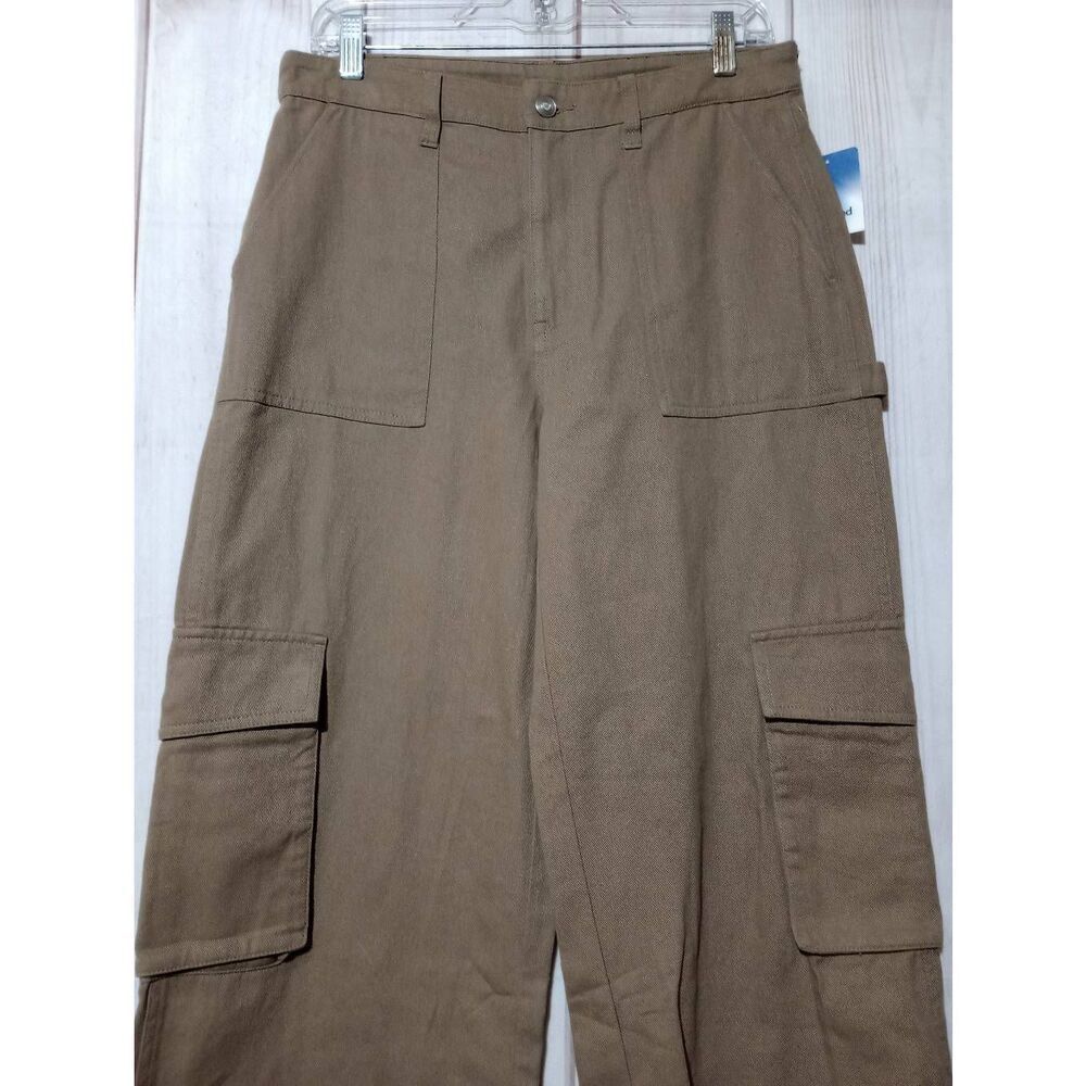 Abound Pants Ladies 29 Tan Khakis Cargo‎ Pocket Wide Leg - Picture 3 of 7